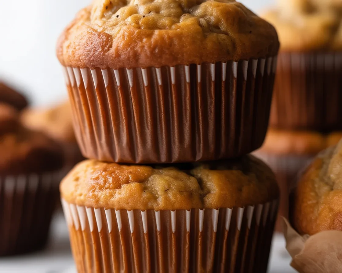 Delicious banana muffins baked with ripe bananas, soft texture, perfect for breakfast.