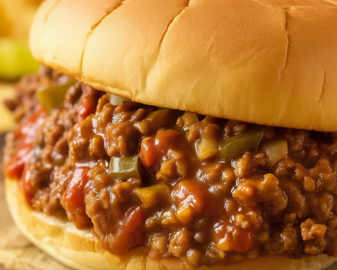 Delicious homemade Sloppy Joe sandwich with ground beef and flavorful sauce