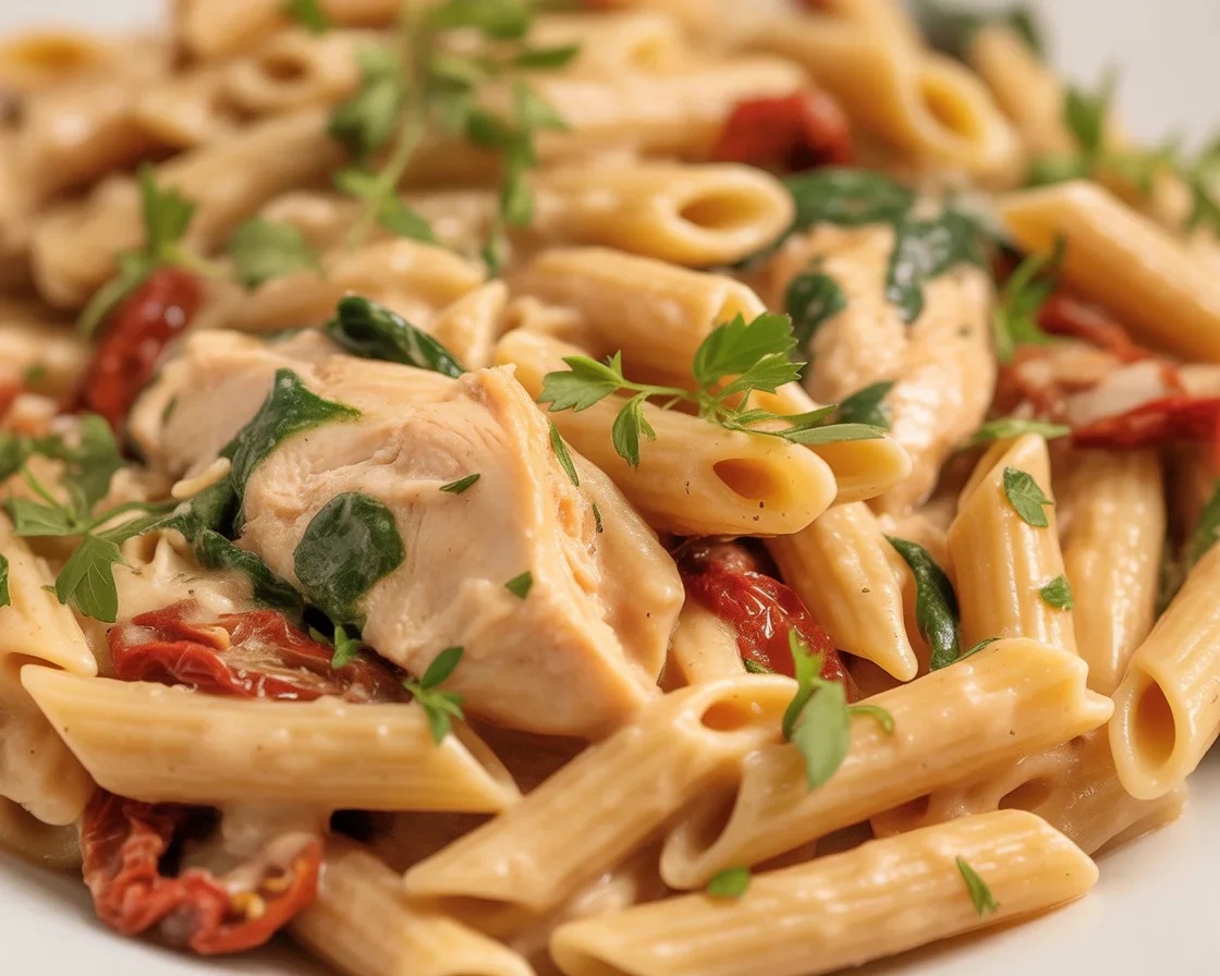Delicious crockpot chicken pasta with creamy sauce and tender chicken.