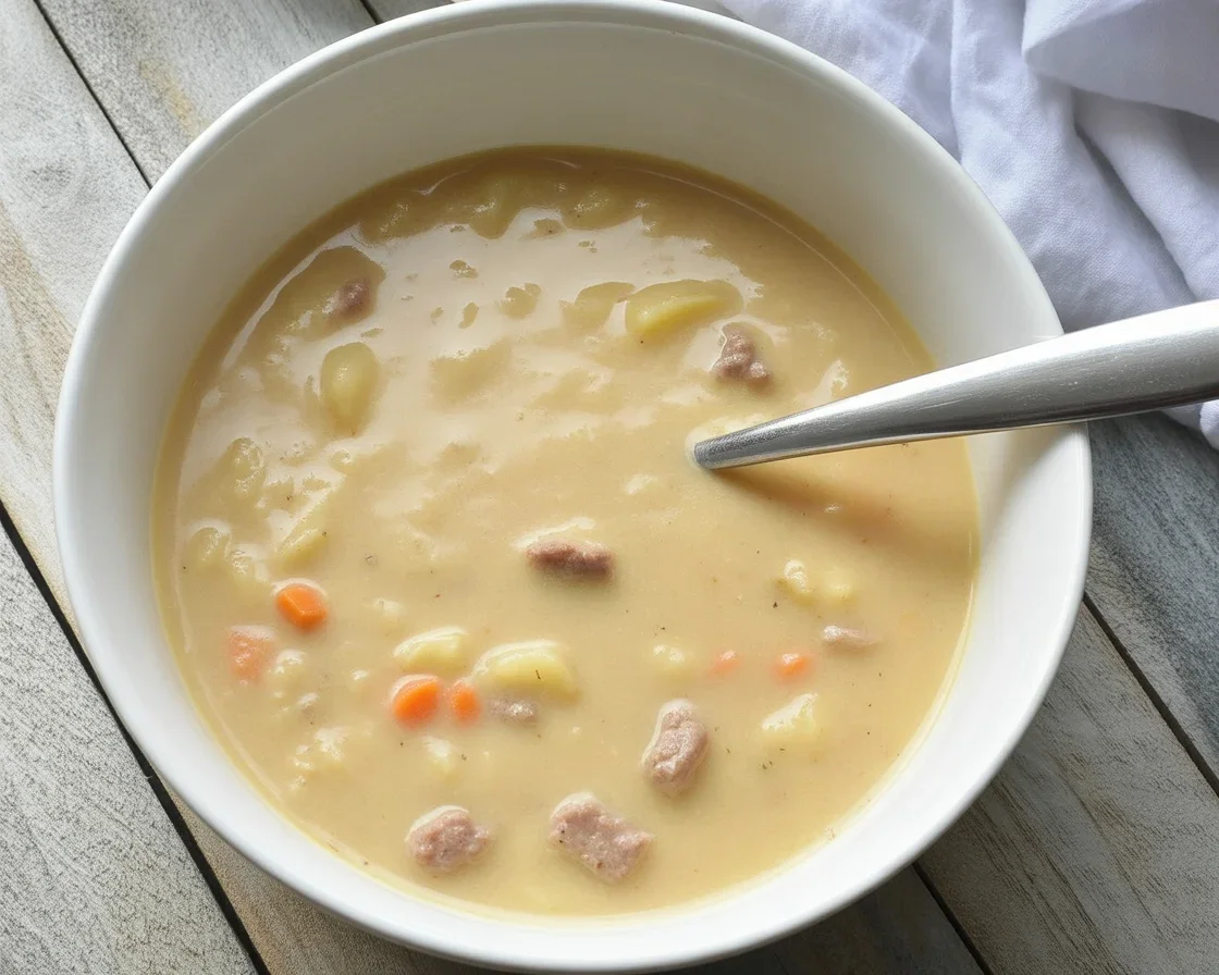Delicious cheesy hamburger potato soup with ground beef, potatoes, and cheddar cheese