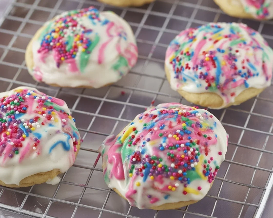 Delicious tray of traditional Italian Christmas cookies with colorful icing and sprinkles.