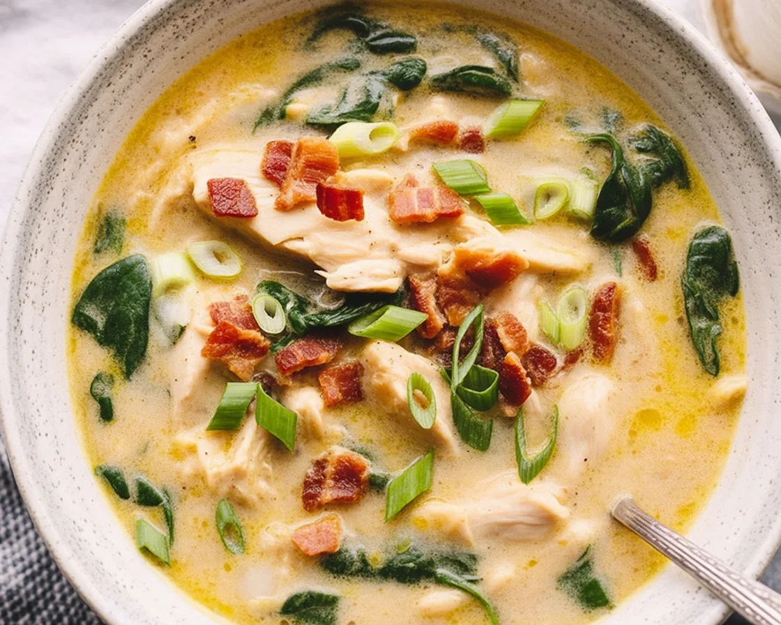 Creamy crack chicken soup full of shredded chicken, bacon, ranch, and cheese.