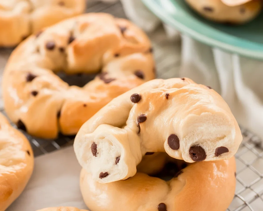 Freshly baked chocolate chip bagels, filled with mini chocolate chips and sea salt.