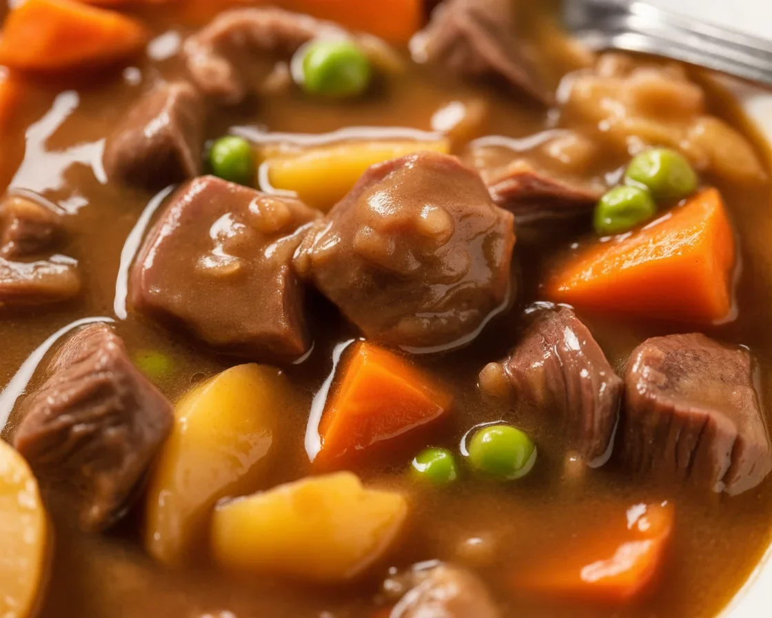 Easy slow cooker beef stew with tender beef, vegetables, and rich broth in a cozy setting.