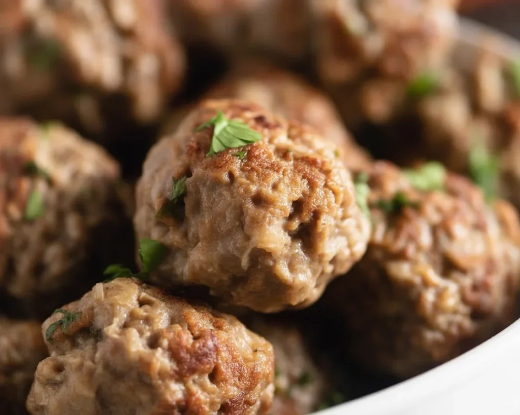 Plate of delicious mini meatballs served with marinara sauce