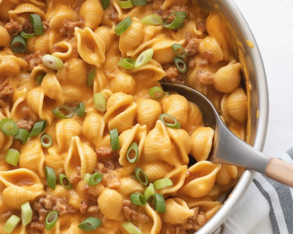 A delicious, creamy one-pot cheeseburger pasta ready in under 30 minutes.