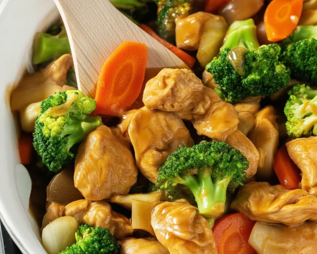 Quick and easy honey garlic chicken stir fry loaded with veggies in a savory sauce.